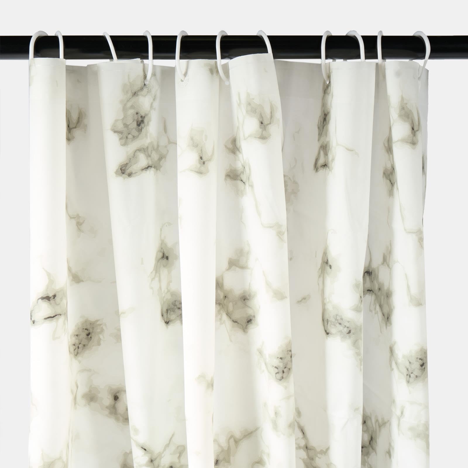OHS Shower Curtain Marble, Mould Proof Mildew & Water Resistant Fabric Bathroom Curtain with 12 Hooks Quick Dry Weighted Hem Bathtub Curtains, 180 x 180cm -White/Grey