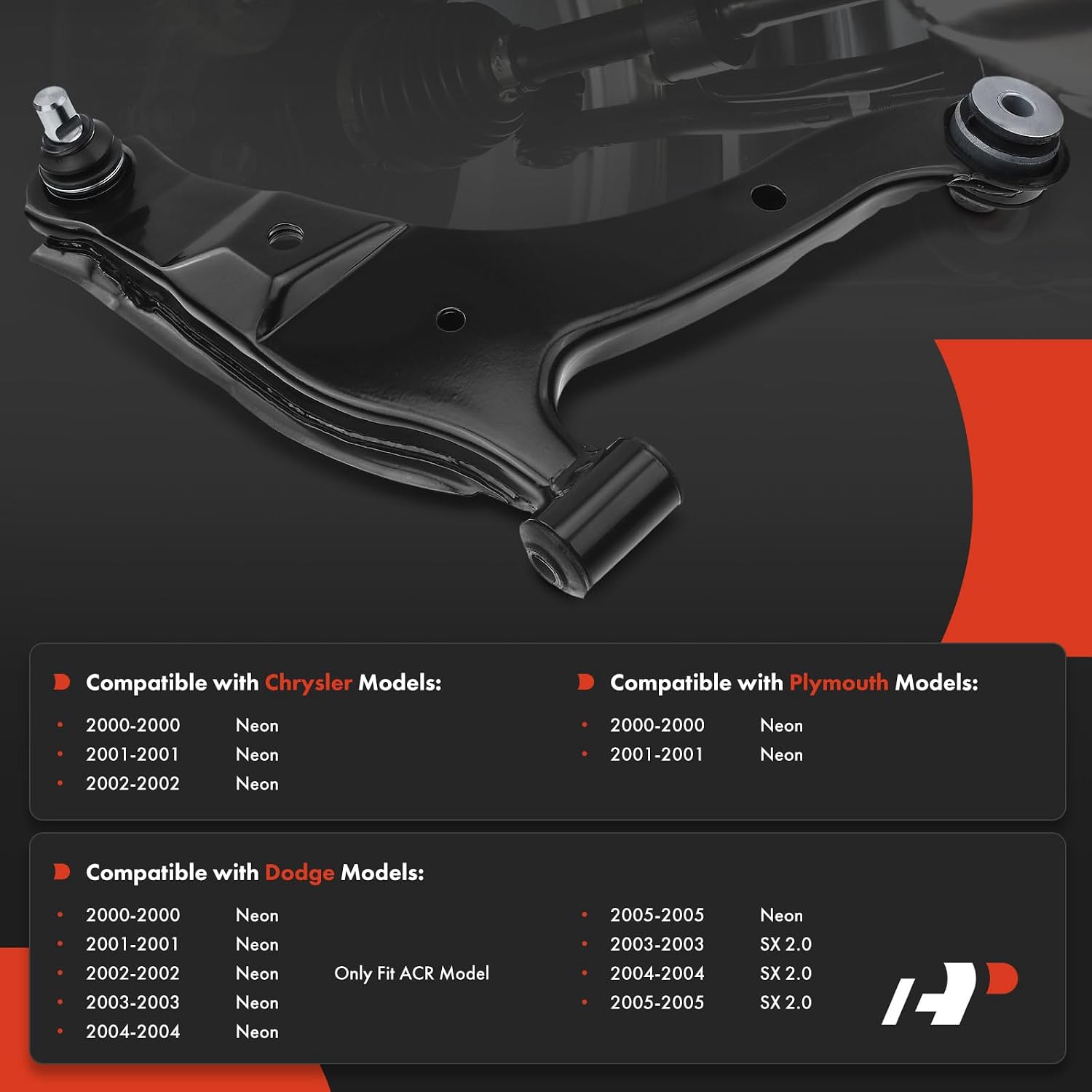 A-Premium Front Right Lower Control Arm, with Ball Joint & Bushing, Compatible with Chrysler Neon 2000-2002, Dodge Neon 2000-2005, SX 2.0 2003-2005, Plymouth Neon 2000-2001