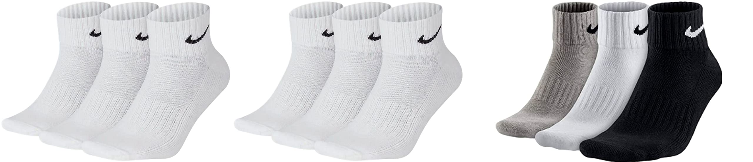 NIKE 9 Paar Socken One Quater Socks Herren Damen Kurze Socke Knöchelhoch, Farbcode + Farbe:A22 6 Paar weiss 3 Paar bunt, Größe:46-50