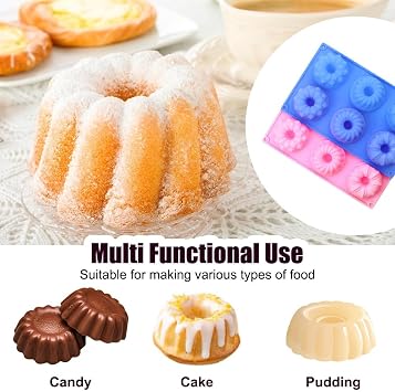 Mini Ring Cake Tin,2 Pcs 6-Cavity Silicone Fluted Tube Cake Moulds for Baking Cupcakes, Donuts, Cornbread, Brownies, Jellies, Muffin