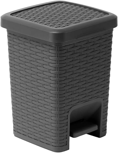 Addis 518144 Rattan Effect Square Bathroom Pedal Waste Trash Bin, 6 Litre, Charcoal Pedal Bin