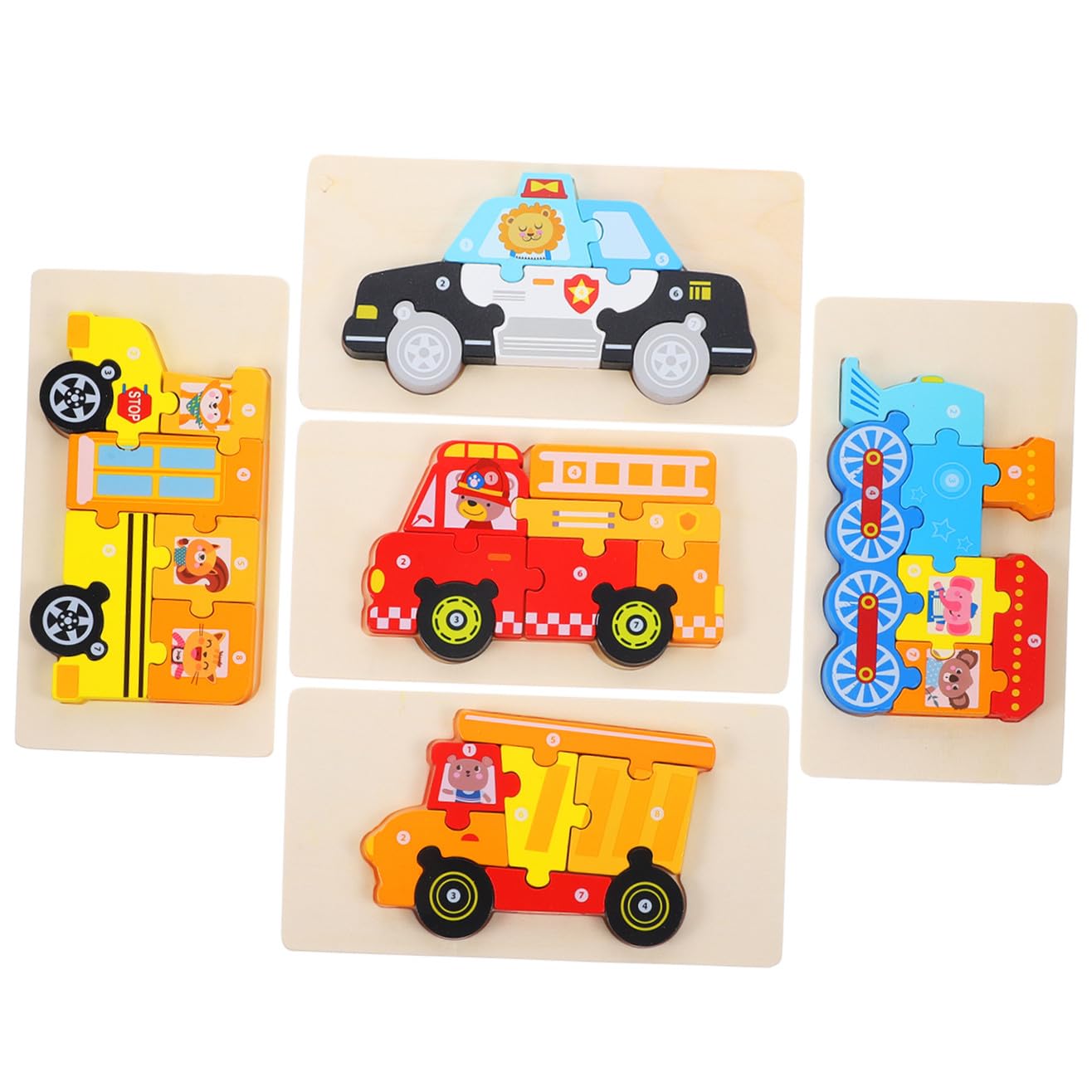 Puzzle 3d per Bambini 5 Set in Legno Design Cartoon | Incastro Didattico, Supporta Abilità Cognitive, Formato Stereoscopico, per Piccoli e Primi Giochi