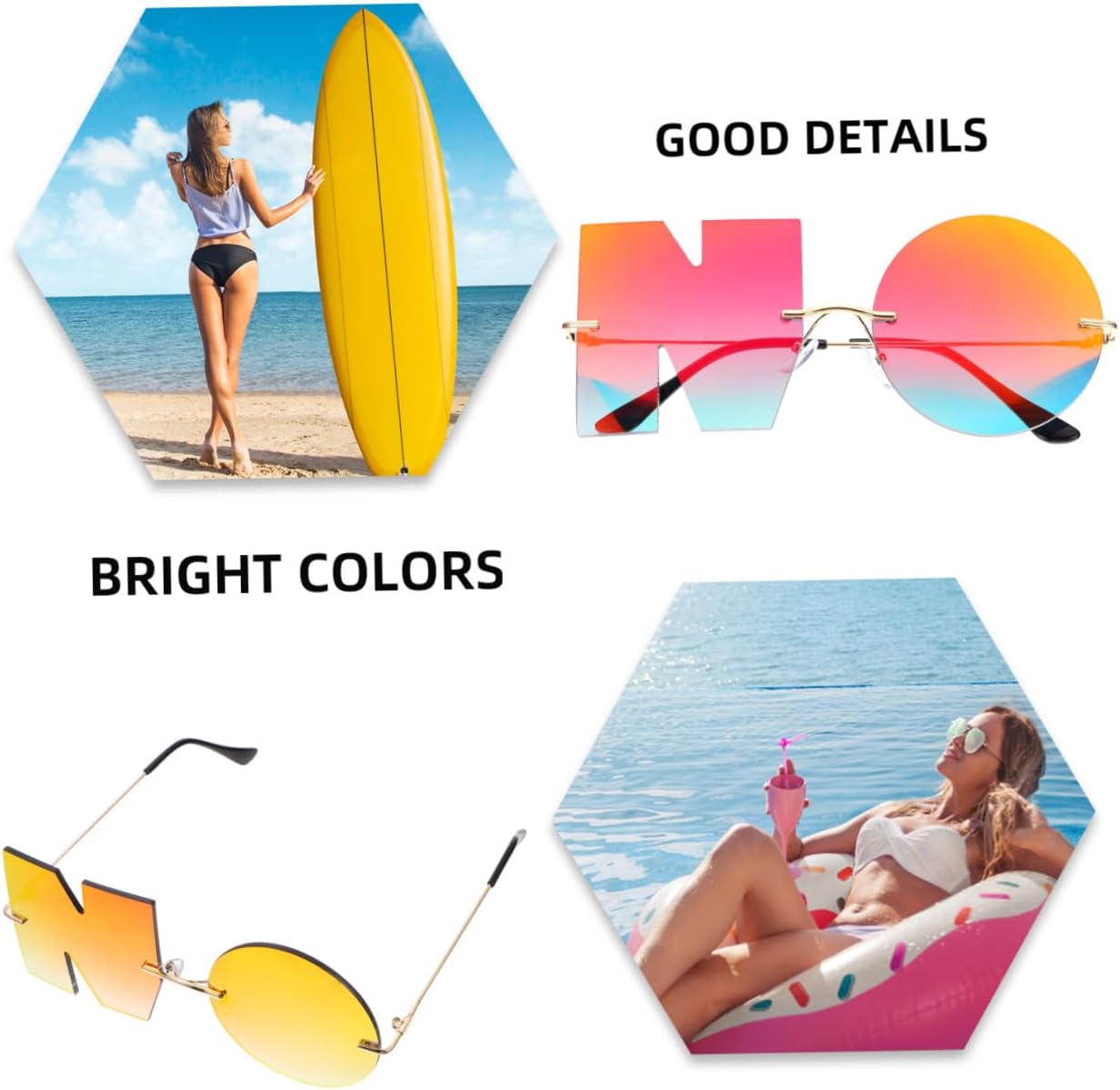 Yardwe Fashion Alphabet Shape Sunglasses for Men Women Party Photo Props Outdoor Beach Eyewear with Red Lens Gold Frame Chic Design
