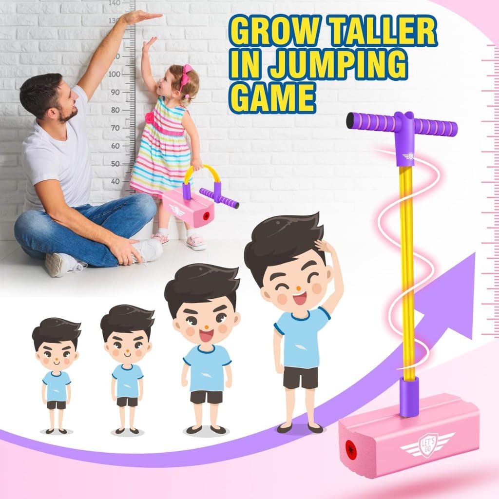 ONISHOMES Kids Pogo Jumper Fun & Safe Pogo Stick for Toddlers, Safe & Fun Bouncing Toy for Indoor & Outdoor Play, Durable Foam Bungee Jumping Stick Makes Squeaky Sounds Improves Balance (Multicolor) 4