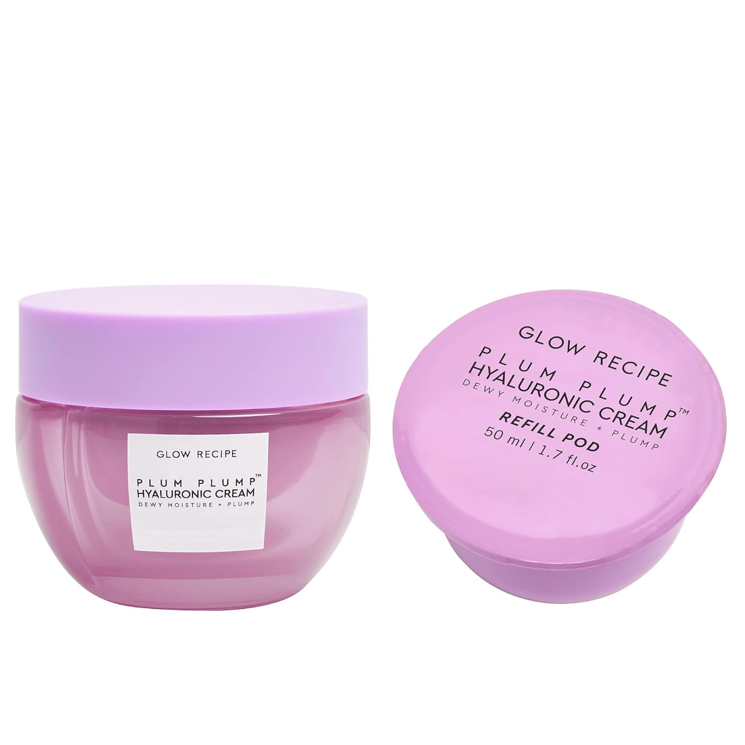 Glow Recipe Plum Plump Hyaluronic Acid Face Cream (50 ml) + Refill Pod (50 ml) - Dewy Glow Hydrating Skin Moisturizer to Plump, Balance & Brighten Skin - With Refillable Eco Pod to Replenish Cream Jar