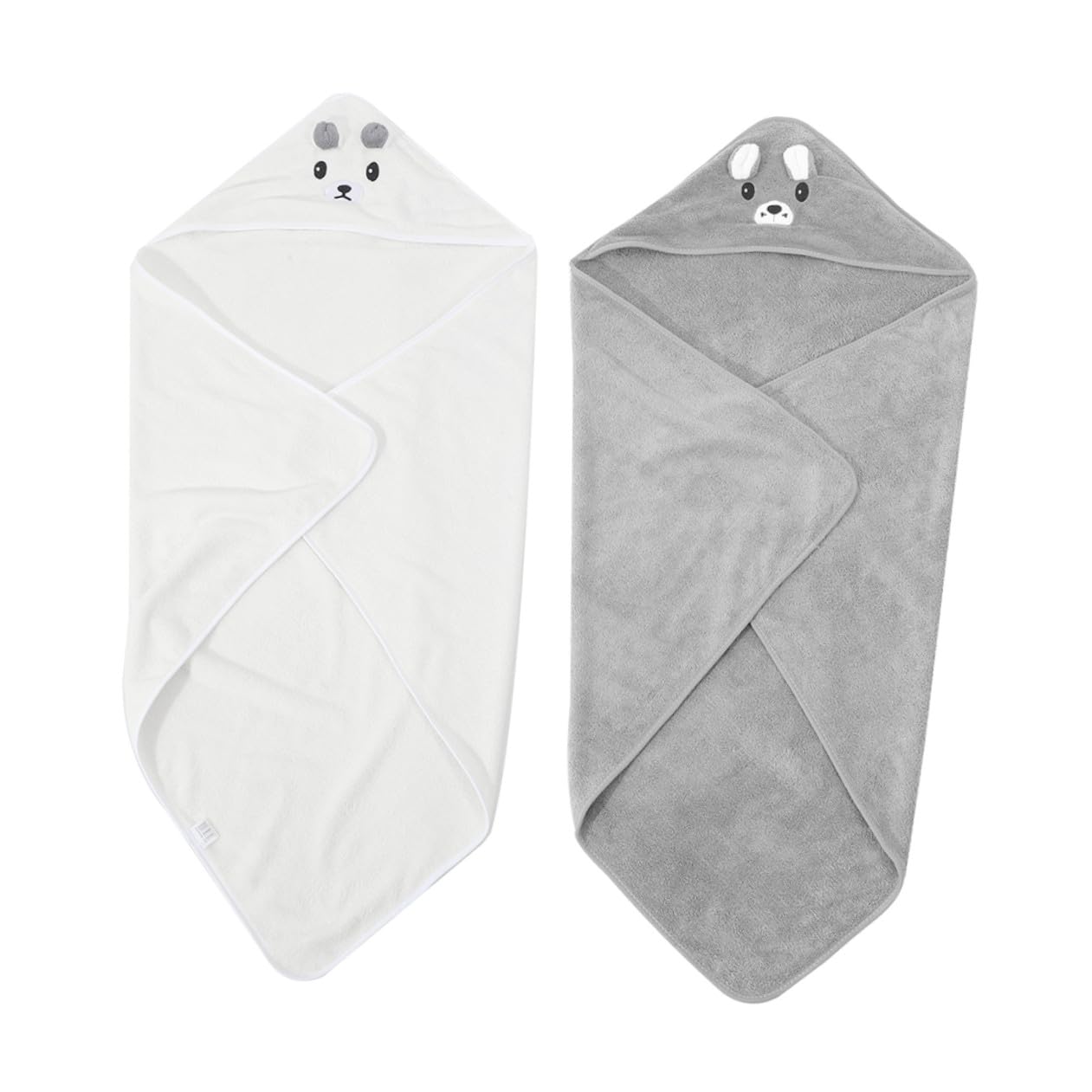 Lot de 2 Serviettes de Bain à Capuche pour Bébé, Serviettes en Coton Ultra-Doux, Grosse Taille Absorbante, Couleurs Blanche et Grise, Cape de Bain pour -né et Tout-Petit