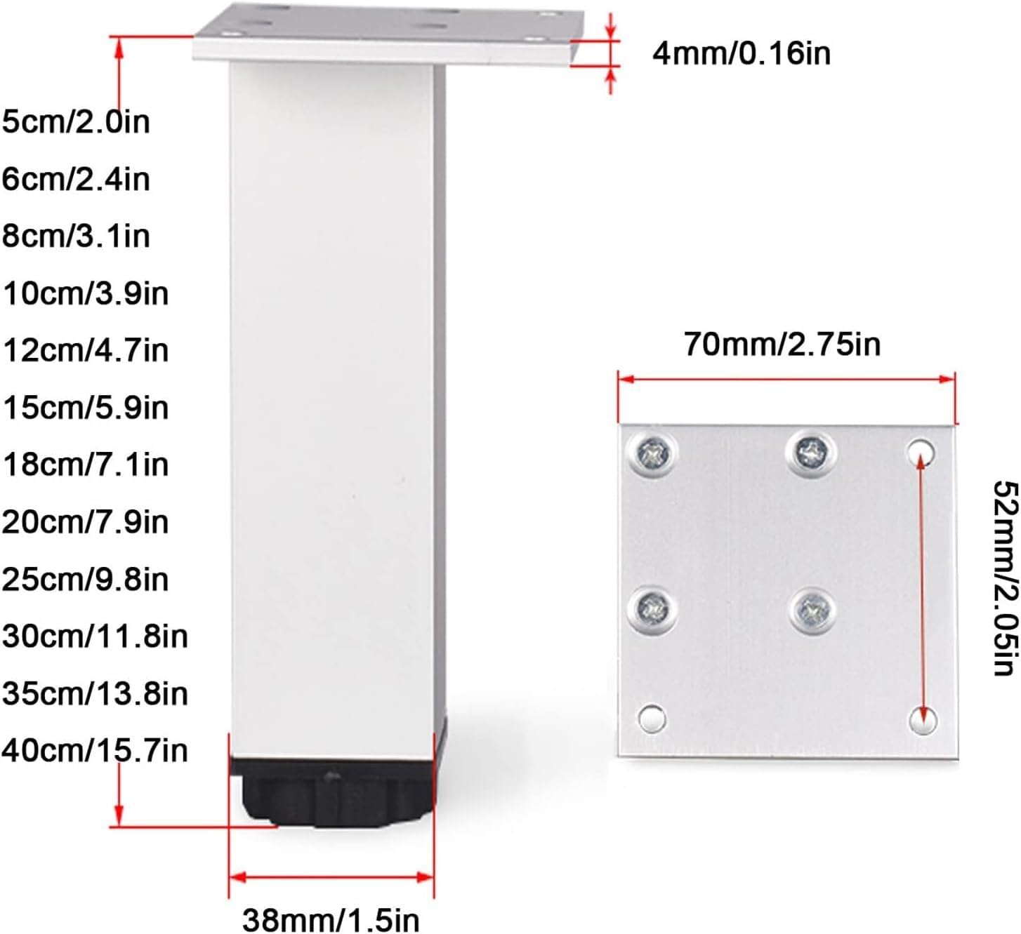 金属製家具脚、アルミニウム合金サポート脚、四角い厚みのある家具脚、ネジ付き、ソファチェア用4本 (Color : Black, Si
