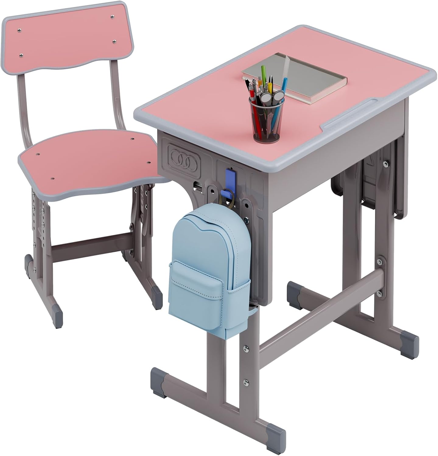 Kids Student Desk and Chair Set, Height Adjustable Boys and Girls Desk for Bedroom, Ergonomic Children's Desk and Chair School Study Table Chair, Study Table with Chair for Kids 3-15 Pink