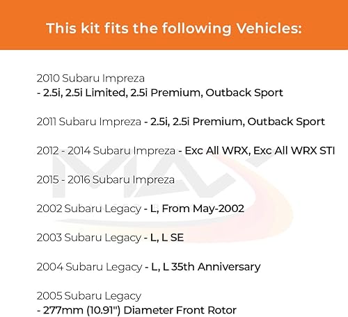 Miniatura 2 de Max Advanced Brakes Kit de freno delantero para Subaru Impreza 2002-2016 Legacy L 2002-2004 Legacy L 2005 Legacy con rotor delantero de 10.91