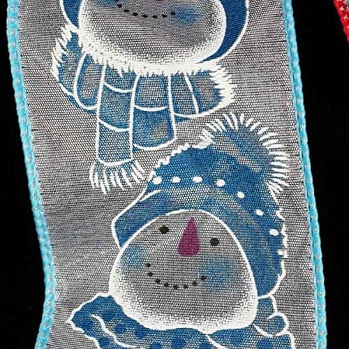 White and Blue Happy Snowman Wired Ribbon 2.5" x 20 Yards
