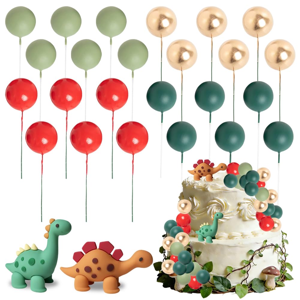 26Pcs Dinosaur Cake Decorations Dinosaur Cake Toppers Set with Dino & Mini Ball Toppers Jungle Theme Birthday Decorations for Cakes Desk Dessert Decor โ image 1