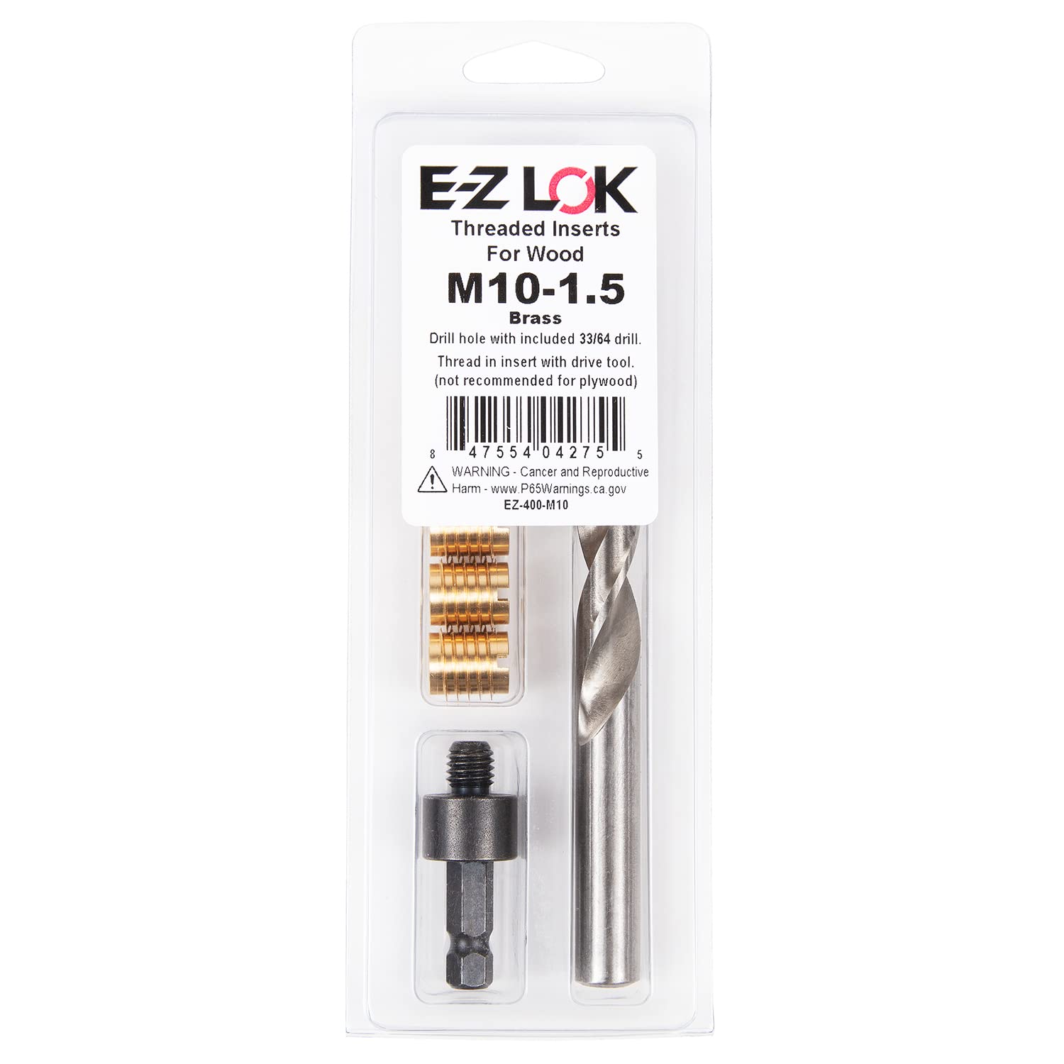 EZ LOK EZ400M10 Threaded Inserts for Wood Installation Kit, Brass