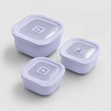 JHKELLDYY 3 Pack Food Storage Containers with Easy-Open Vent Lids, Leak Resistant BPA-Free Meal Prep Containers, Microwave Freezer Dishwasher Safe, Stackable Food Containers,Purple,17oz 34oz 51oz