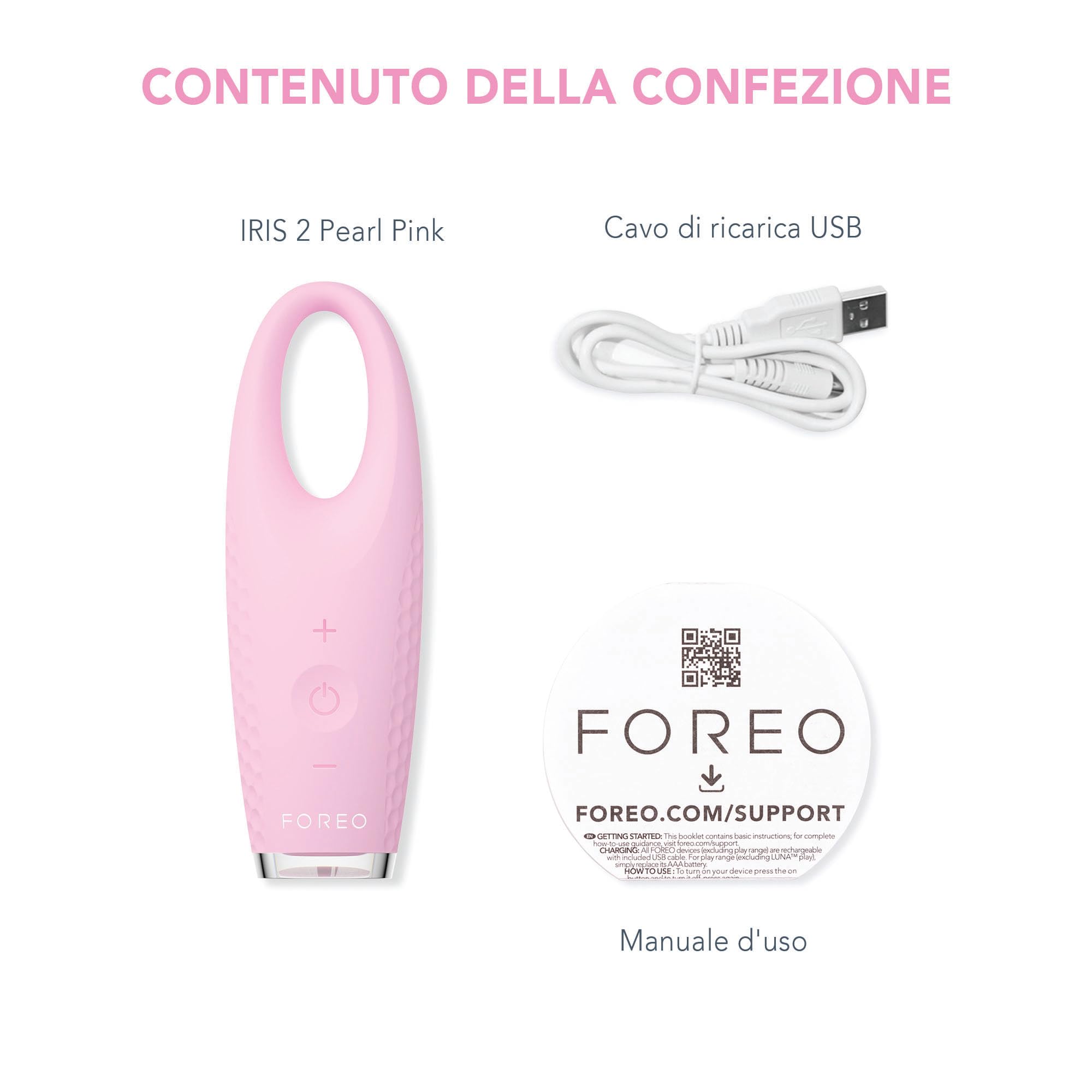 FOREO IRIS 2 massaggiatore per contorno occhi antirughe, silicone ultraigienico, Pearl Pink