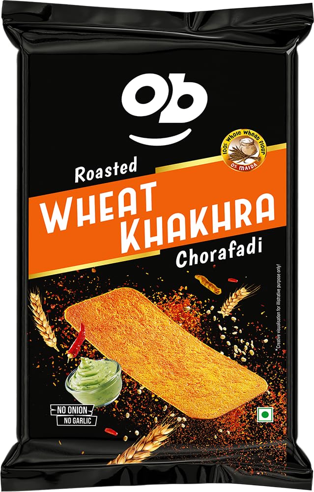 OB Roasted Wheat Smart Khakhra Chorafadi, Multi-Grain Crispy Flatbread, No Onion No Garlic, Spiced with Red Chilli and Turmeric