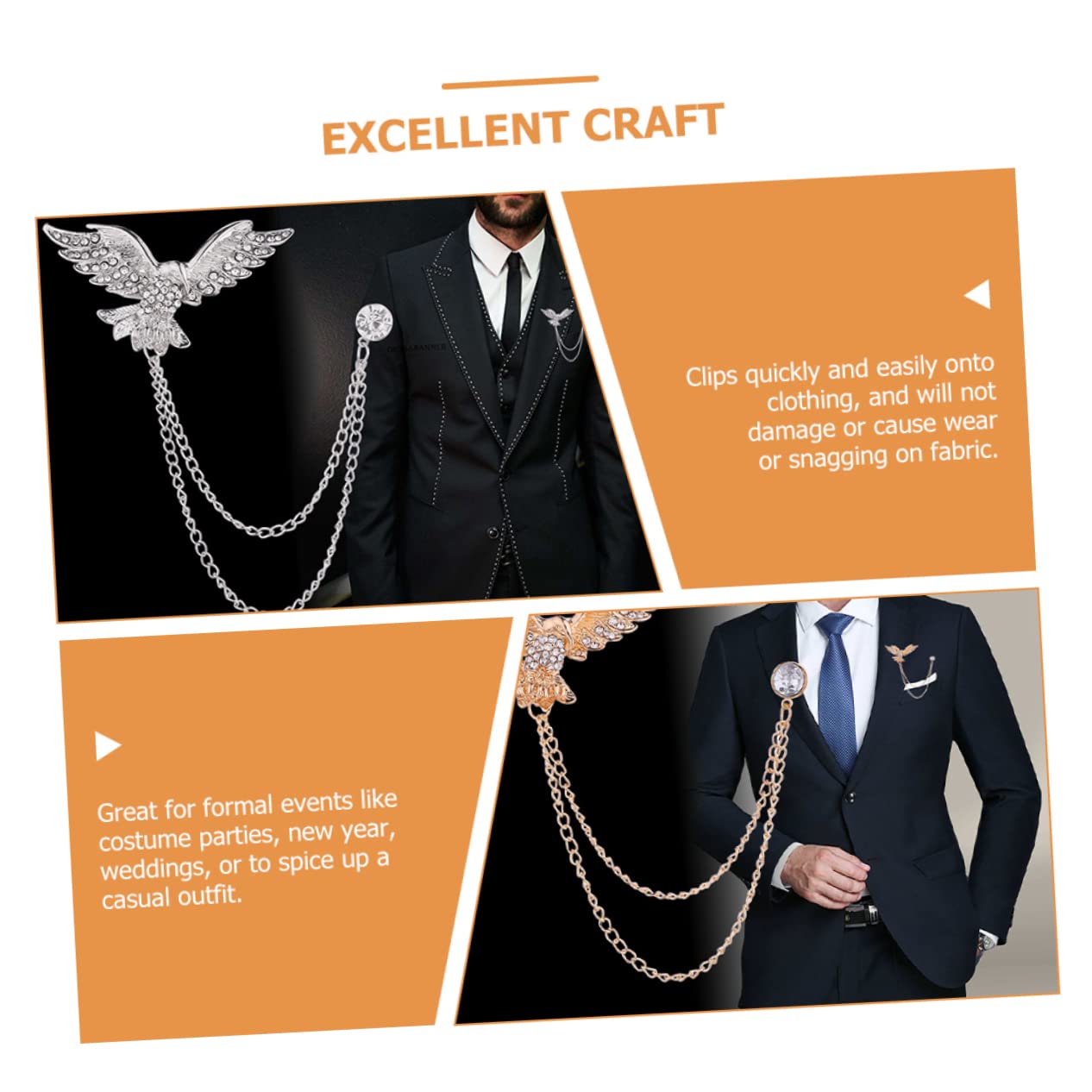 FOMIYES Rhinestone Brosche Mit Kettenquaste Anstecknadel Für Anzug Hemd Elegantes Kleidungsaccessoire Für Herren Damen Vintage Besondere Anlässe