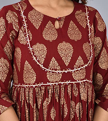 Image of H&N Women's Cotton Blend Casual Printed A-Line Kediya Kurti Top With Dhoti Set