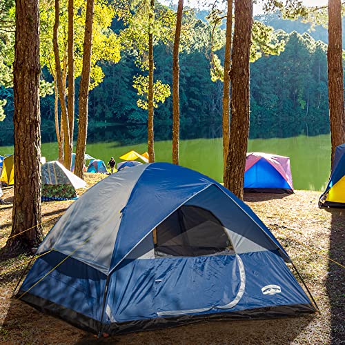 Pacific Pass Camping Tent 6 Person Family Dome Tent with Removable Rain Fly, Easy Setup for Camp Backpacking Hiking Outdoor , Navy Blue, 118.1x118.1x74.8 inches