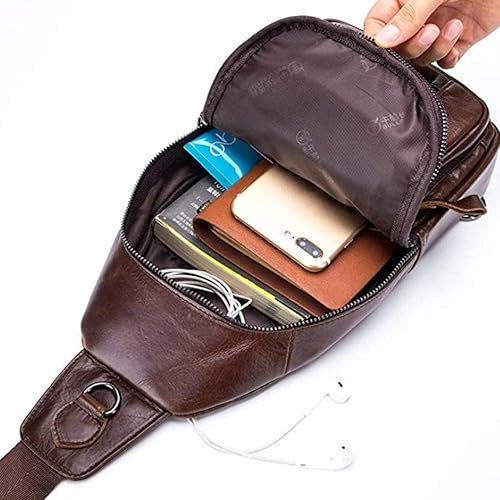Miniatura 7 de Mochila estilo bandolera de piel para hombres y mujeres, bandolera de hombro, al pecho, mochila de uso diario para viajes, al aire libre,