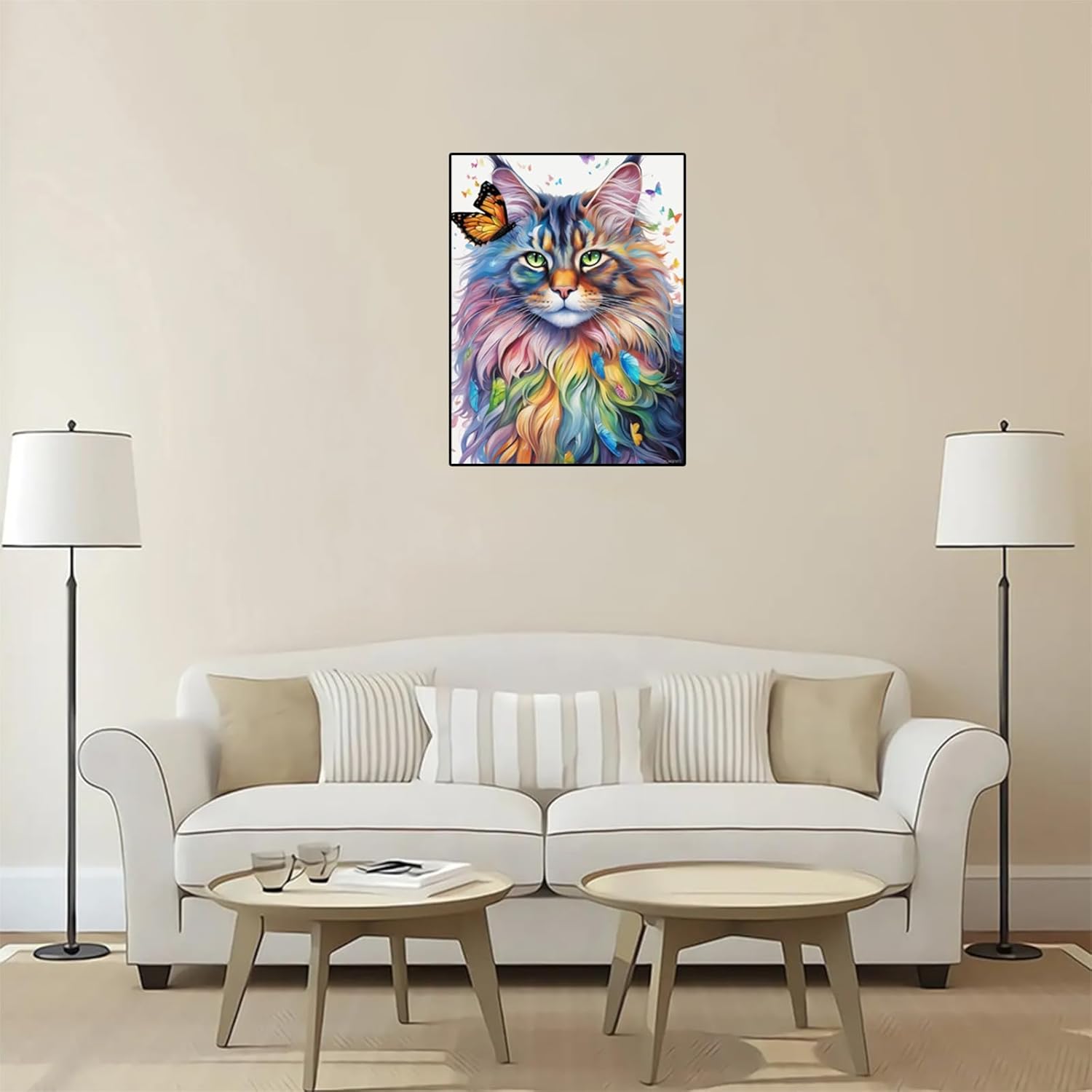 PUAGEMTI Animals Diamond Painting for Adults, Maine Coon Diamond Painting Kits for Adults, 5D Colorful Animal Cat Gem Painting, DIY Gem Art for Home Wall Decor Gifts 12x16 inch