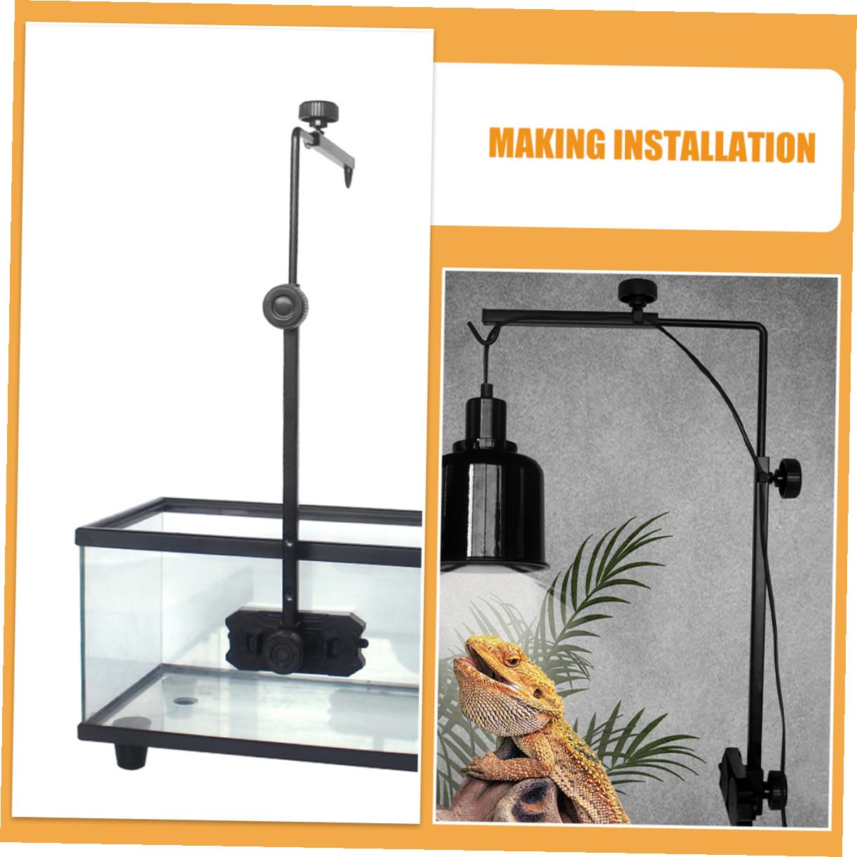 Garneck Supporto Regolabile per Lampada da Basking Tartarughe e Rettili Staffa in Robusta per Acquari e Vasche Accessorio per Illuminazione Serbatoio