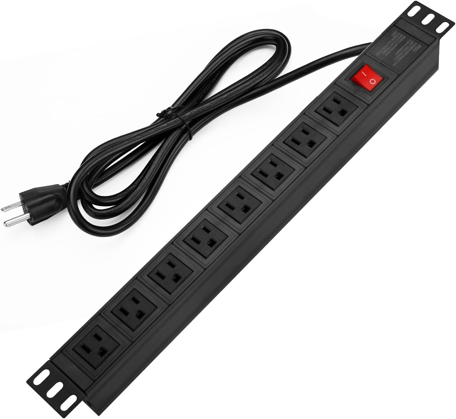 BTU Power Strip Surge Protector Rack-Mount PDU, 8 Right Angle Outlets Wide-Spaced, Mountable Power Strip Heavy Duty for Server Racks, Commercial, 300J,ETL (Black 6FT)
