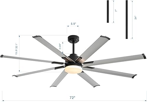 Miniatura 6 de Ventiladores de techo de 72 pulgadas con control remoto de luz LED, 8 aspas de aluminio, ventilador de techo dorado y blanco con motor de CC