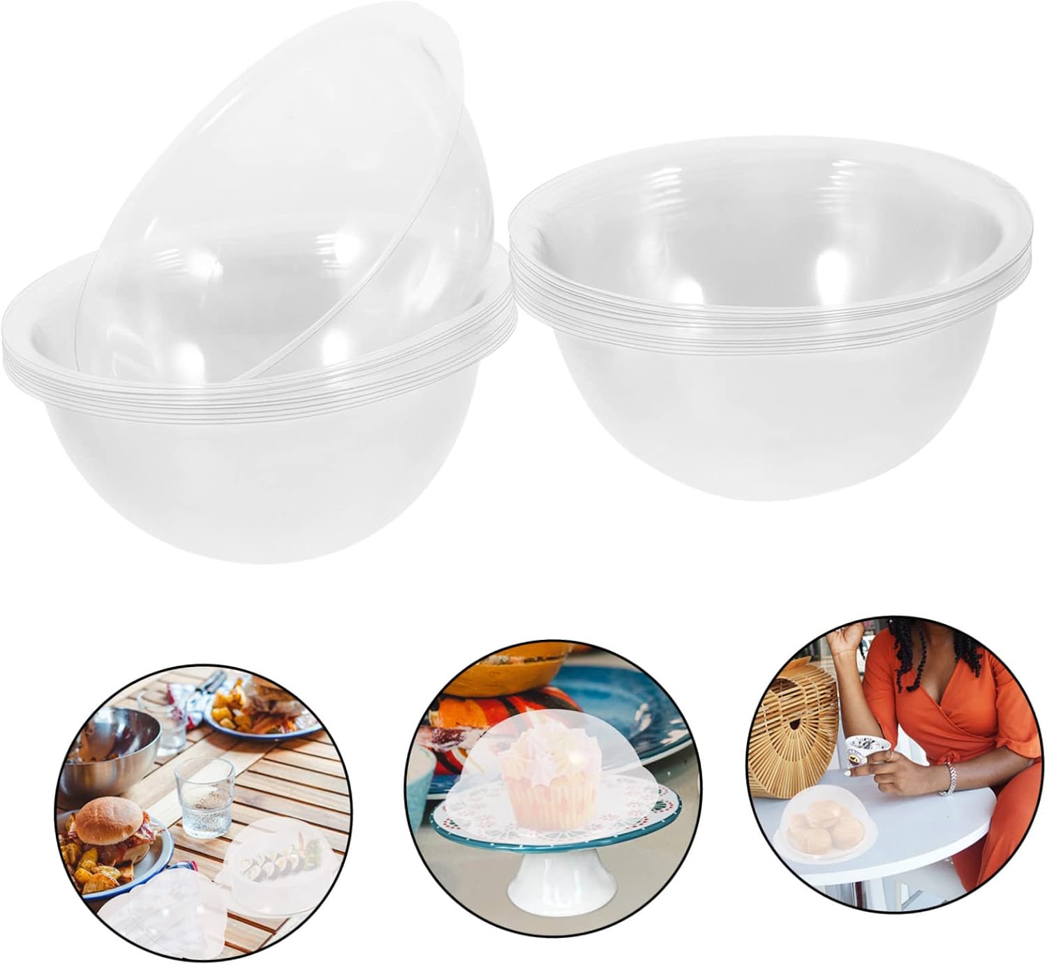 20-pack Transparent Pvc Food Cover 4.72 X 4.72 X 1.96 in Semicircle Tray Cover for Snack Protection Reusable Diy Materials Serving Dish Covers for Party and Outdoor Use
