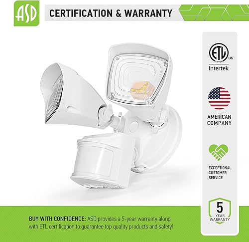 Miniatura 8 de ASD Luz LED de seguridad para exteriores de 25 W, 2500 lm, luz de inundación con sensor de movimiento, 3000 K4000 K5000 K, IP65 impermeable,
