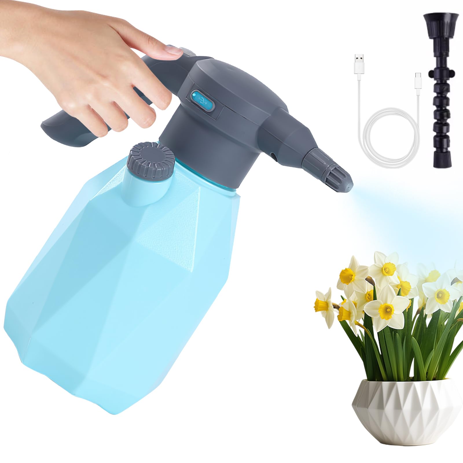 OBEST Pulverizador de presión recargable, pulverizador de plantas eléctrico, pulverizador de jardín portátil con boquilla ajustable, para cuidado de plantas, limpieza del coche y trabajos de