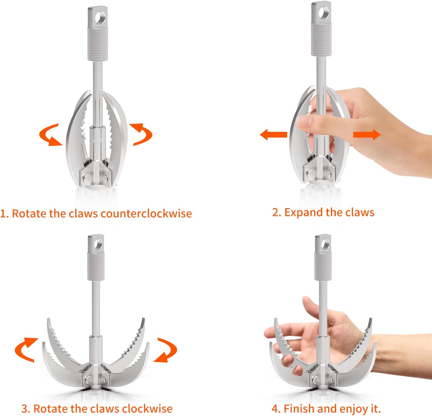 Ant Mag Grappling Hook with Claw Tips - Heavy Duty Stainless Steel Carabiner for Camping, Hiking, Tree Climbing, Water Retrieval & Salvage Operations