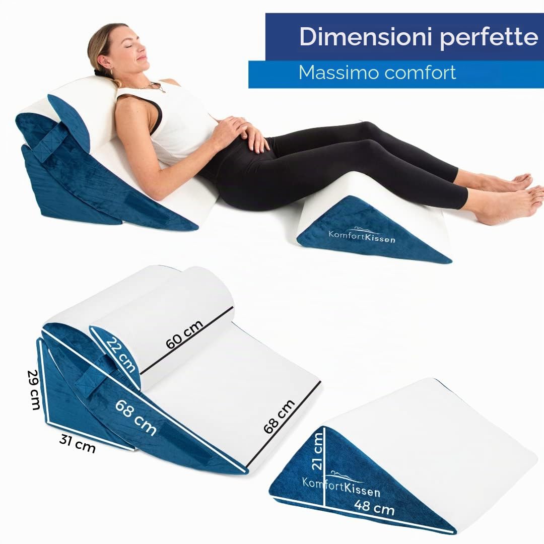 MKS Set di 4 cuscini ergonomici a cuneo, design multifunzione 12 in 1, con rivestimento rimovibile e lavabile per dormire e leggere