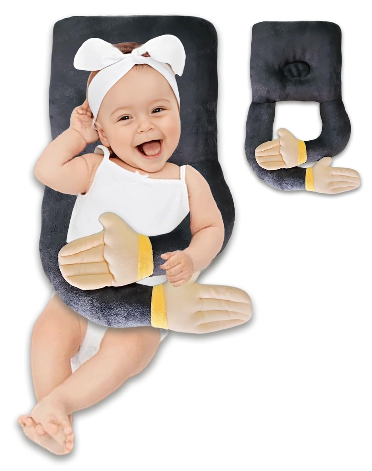 Baby Head Guard Safety Protector Cushion Plush Soft Toy Early Learning Toy Crawling Walking Running Toddler Fall Protection Baby Protector Child Adjustable Shoulder Strap Backpack (Grey, Hand Shape Pillow Takiya)-image-1
