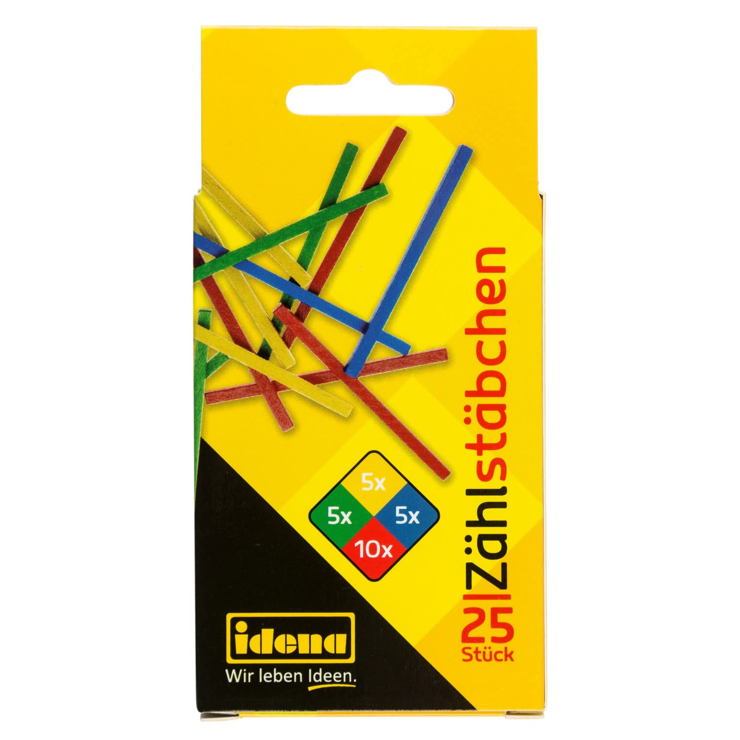 Idena 20101 Wooden Counting Sticks, Pack of 25, Assorted Colours, 75 mm