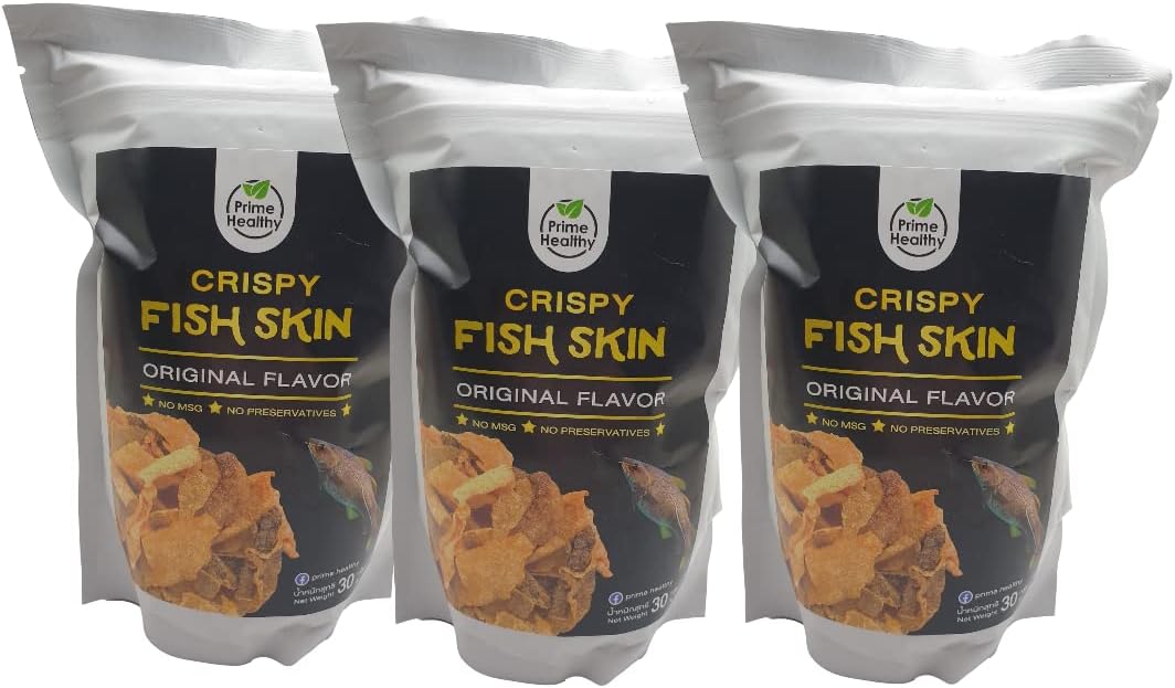Fish Skin Chips – Pack of 3 Fish Skin Salted Egg Chips – Delicious and Crispy – No-Preservatives Formula – Low-Carb Fish Chips – Tasty Snack Bag for Gatherings or Parties – 30g per Bag (Original Salted Egg)