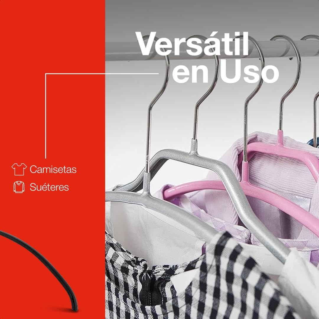 MAWA Perchas, Set de 25 Perchas Ahorra Espacio y Antideslizantes, Ideales para Camisetas y Suéteres, Gancho Giratorio 360°, Revestimiento Antideslizante, 40 cm, Negro