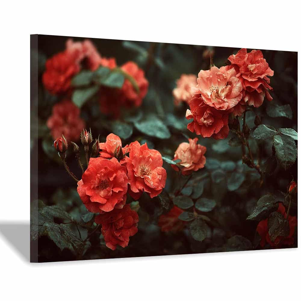 ZAMAEIU Large Nature Canvas Paintings Prints Rosess amidst the thicket Landscape Picture, Modern Living Room Decor, Dining Room Hallway Home Decoration(red)-50x70cm Framed
