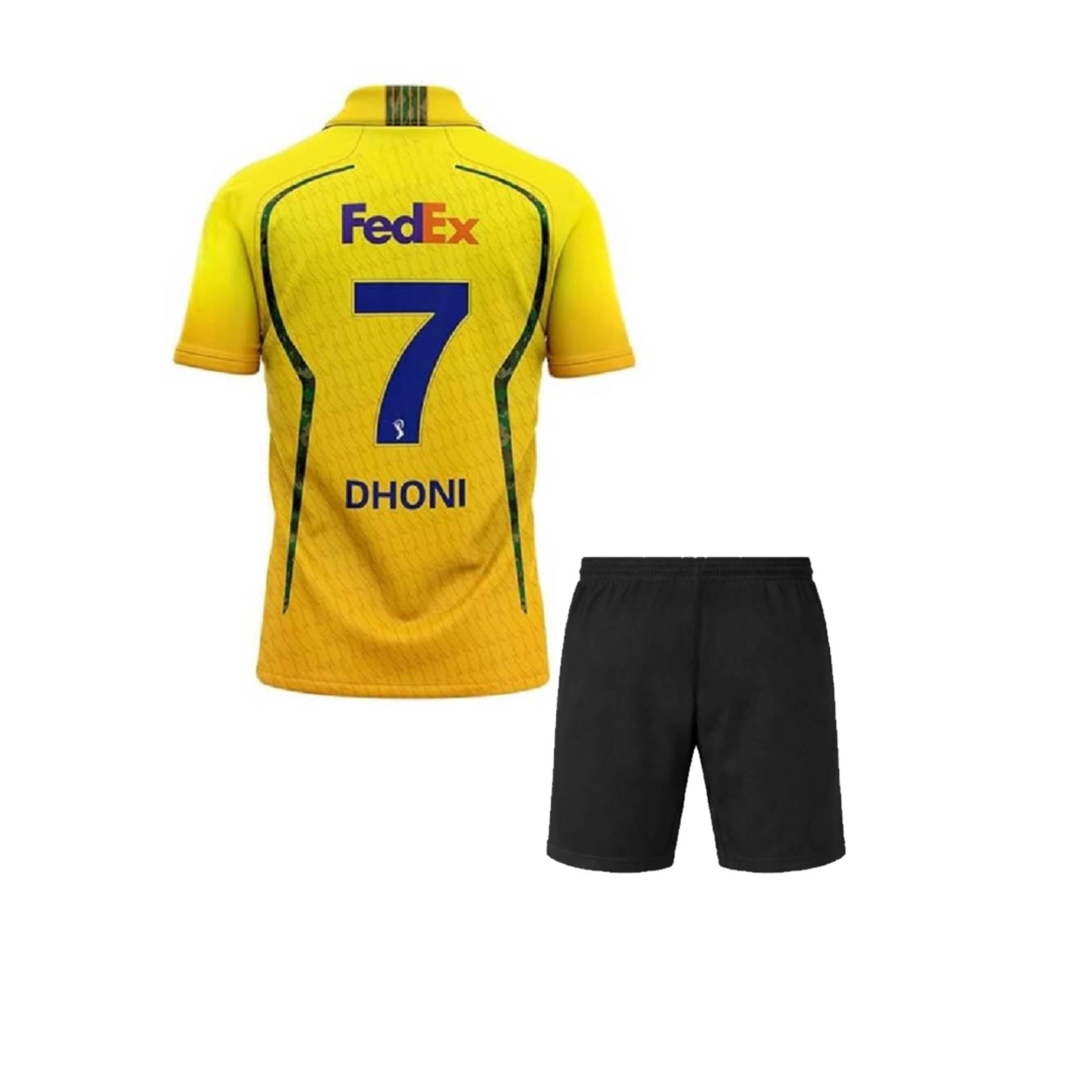 New Csskk Jersey 2026 Dhoni 7 with Black Shorts for (Men&Boys)(10-11Years) 1