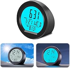 Pokumil Car Clock, Solar Car Electronic Watch, Mini Digital Watch, 4 in 1 Car, Clock, Table Clock, Multifunctional, Time/Date, Week/Temperature Display, Car Calendar, Digital Thermometer, LED