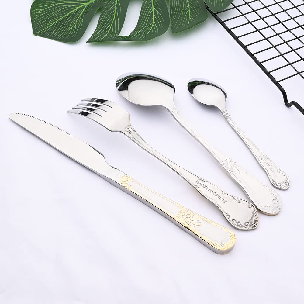 Ensemble de couverts en argenterie, ensemble 24 pièces vaisselle acier inoxydable Vaisselle argent Cuillère Fourchette Couteau dîner Couverts for la maison complets