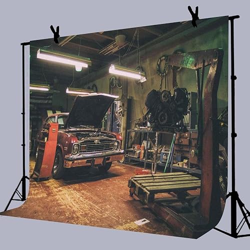 Miniatura 4 de Fondos de garaje antiguos para fotografía de 7 x 5 pies, fondos de reparación de automóviles con temática de fiesta de fotos y accesorios de estudio