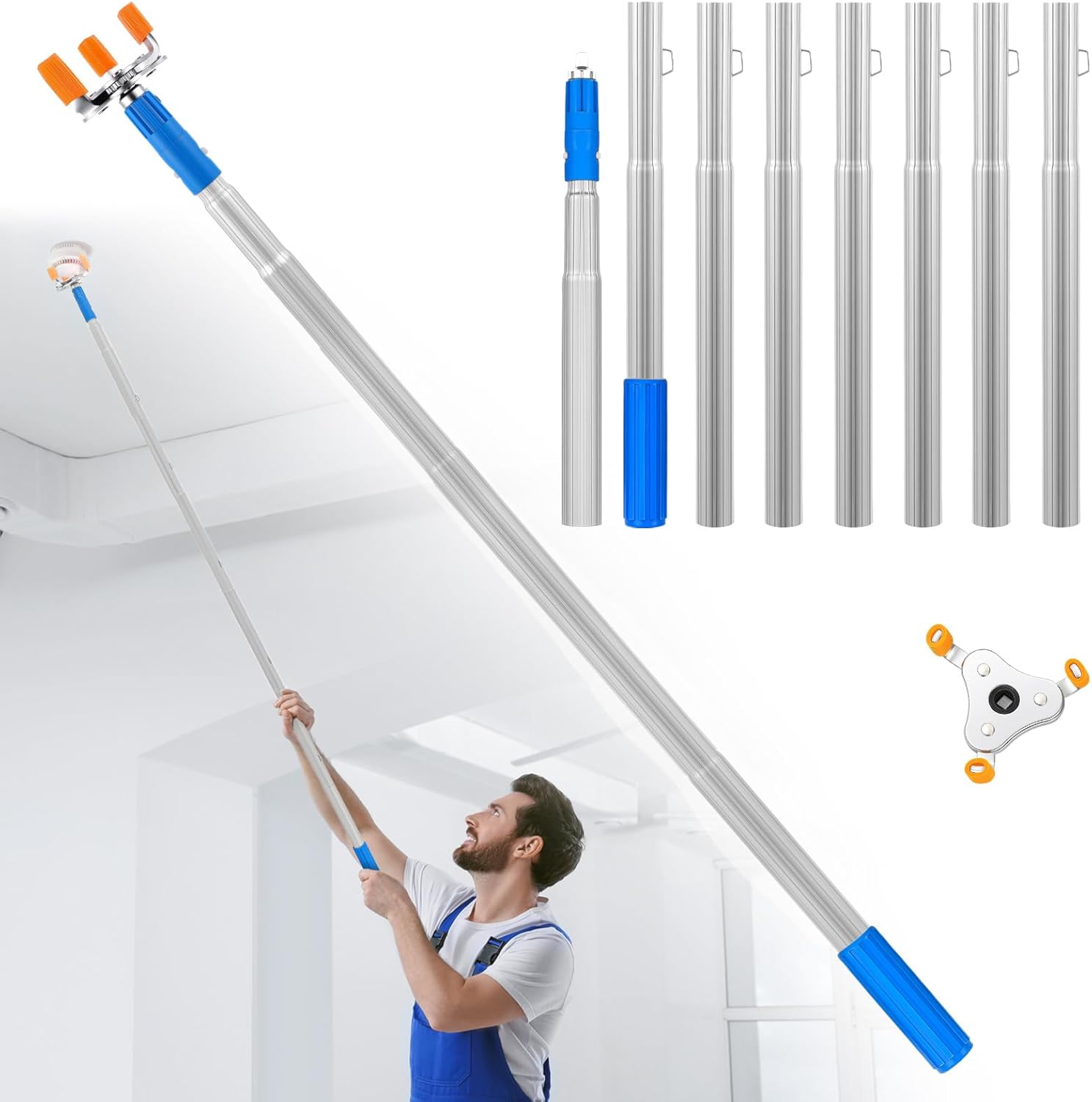 Silver Smoke Transducer Disassembly Smoke Temperature Sensing Removal Tool Adjustable Assembly Device for Convenient Installation Direct Replacement (7.6ft)