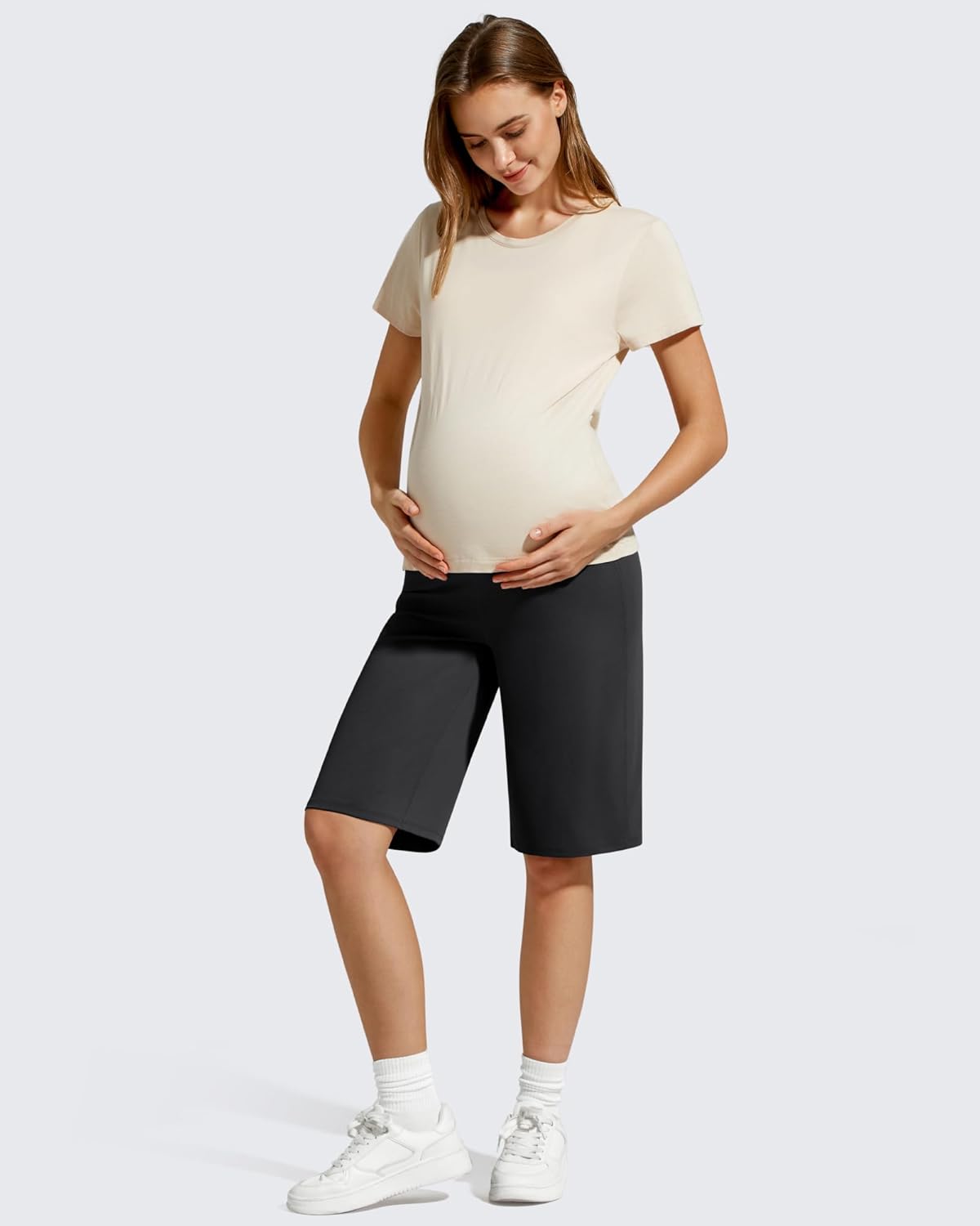 G4Free BareFeel Maternity Bermuda Shorts Over The Belly Loose Wide Leg Pregnancy Workout Shorts Casual Work - Image 6