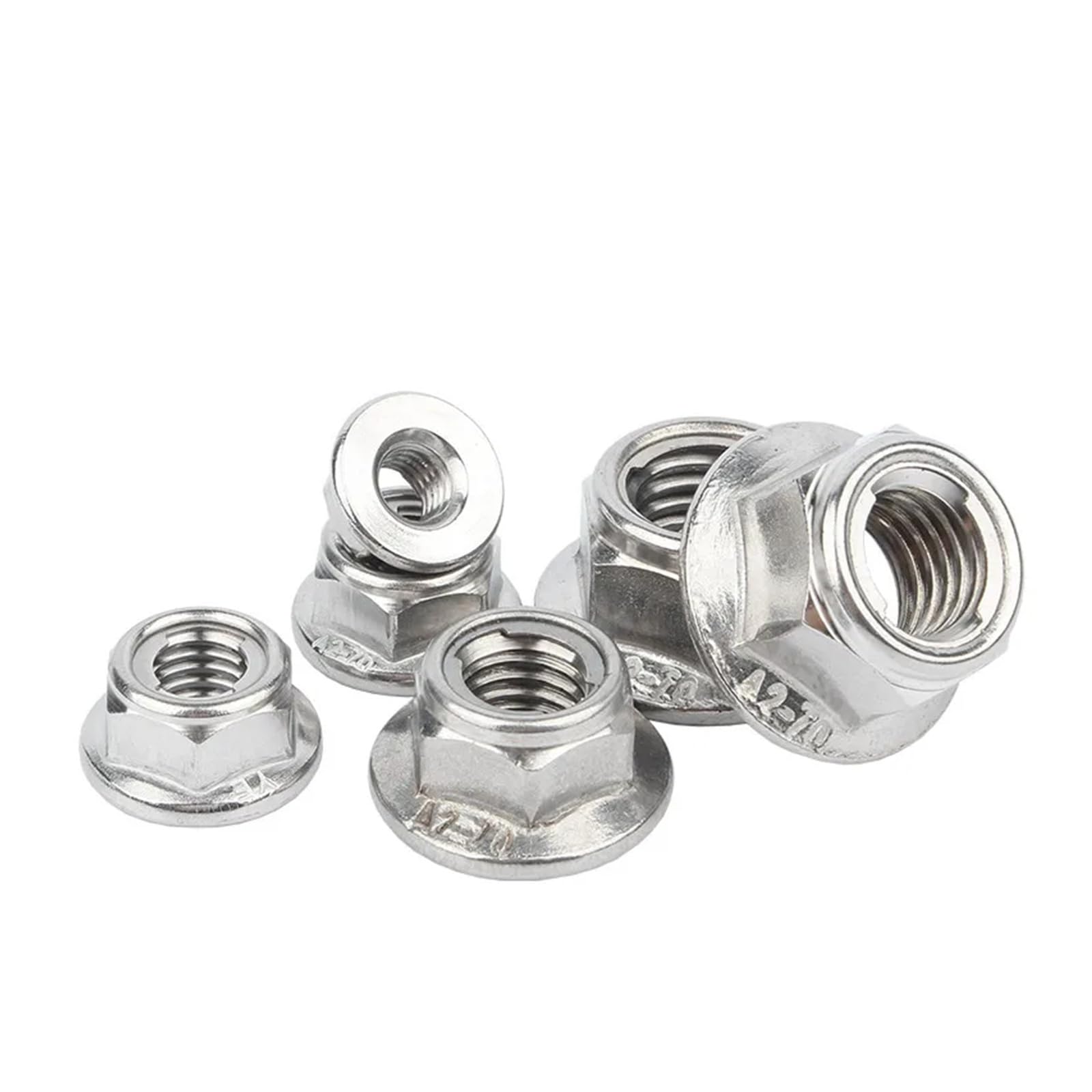 Tuerca de seguridad metálica de acero inoxidable DIN6927 con brida M4 M5 M6 M8(M4 20pcs)