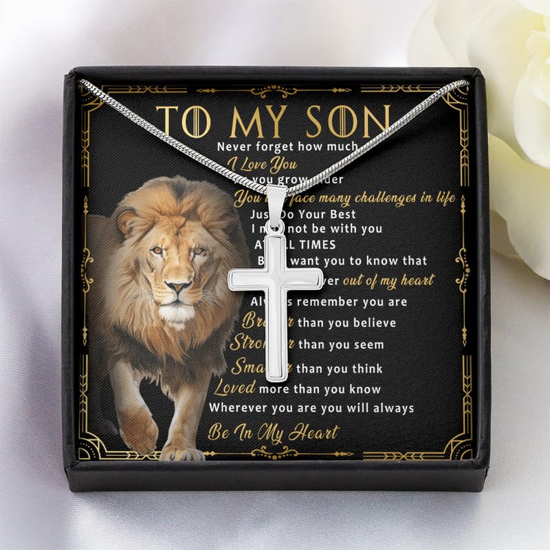 To My Son From Cross Necklace Mom and Dad, Mother and Son Necklace, Faith Cross Necklace Present For My Sons, Gift For Sons on Birthday Graduation, Christmas2