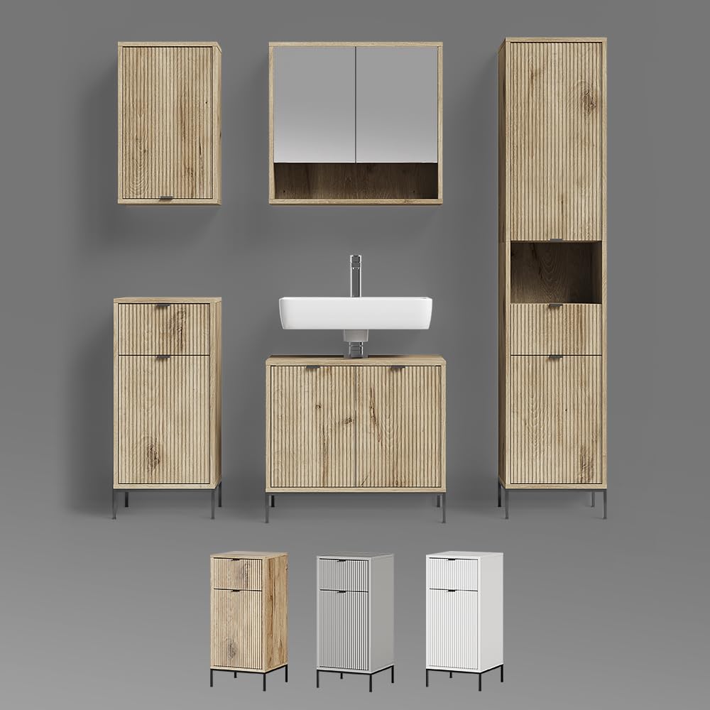 Livinity Armario de baño ATERNO, Roble Vikingo, 40 x 65 cm | con 2 estantes