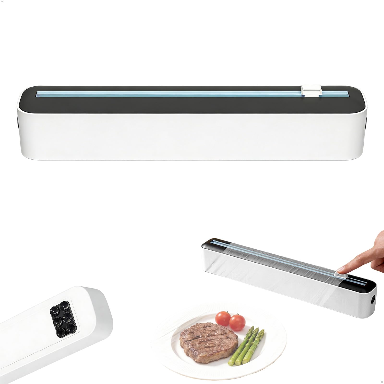 Derouleur Film Alimentaire Distributeur Film Alimentaire,Ventouse Distributeur Papier Aluminium pour Papier d'Aluminium,Papier de Cuisson,Couteau Coulissant Bidirectionnel,36 * 5 * 7CM