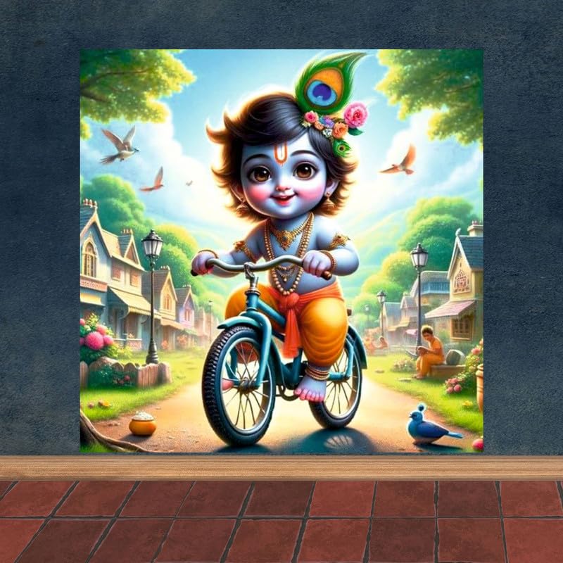 Image of British Terminal Cute little Bal Gopal Baby God Krishna| Kanha Ji | Laddu Lord Makhan Chor Painting Religious Poster for Pregnant Women for wall (matt thin vinyl,sticker,multicolor,unframed)| bj71