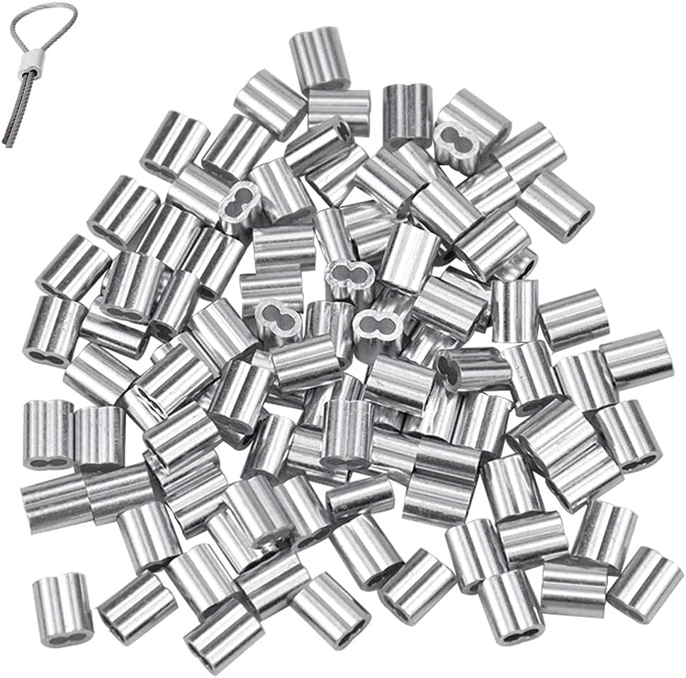Aluminum Cable Sleeves Clips, 100 Pcs Aluminum Wire Rope Clips ...