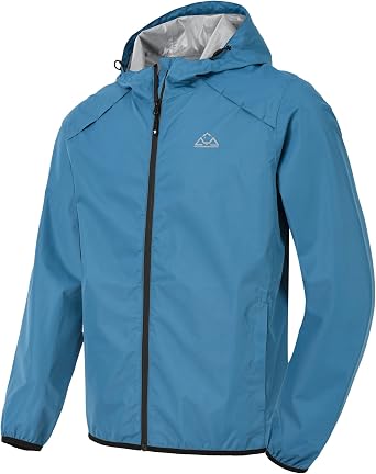 Rdruko Mens Hooded Waterproof Packable Rain Jacket | Lightweight Outdoor Reflective Camping Hiking Running Cycling Thin Windbreaker Coat